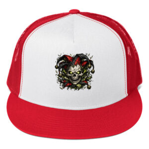 Cracked Jester Skull — Dark Carnival Horror Trucker Cap