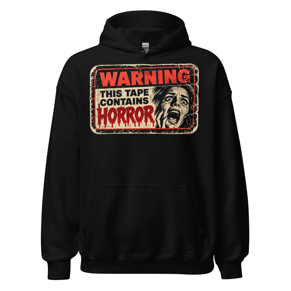 Warning: This Tape Contains Horror Unisex Hoodie by Rare Plus Apparel